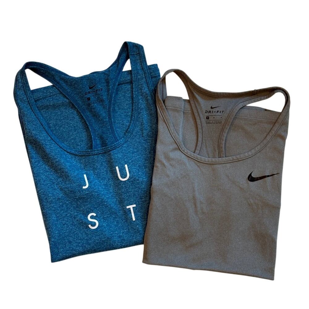 Nike Tank Tops Lot of 2 Racer Back Womens Size Medium Gray Blue Dri Fit Workout